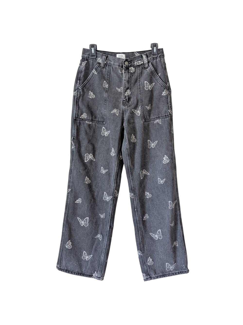 Simple Society Charcoal Butterfly Print Denim High Waist Jeans Size 9/29